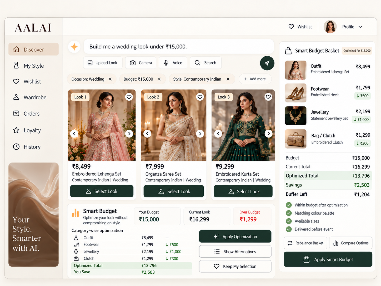 AALAI fashion smart budget copilot interface